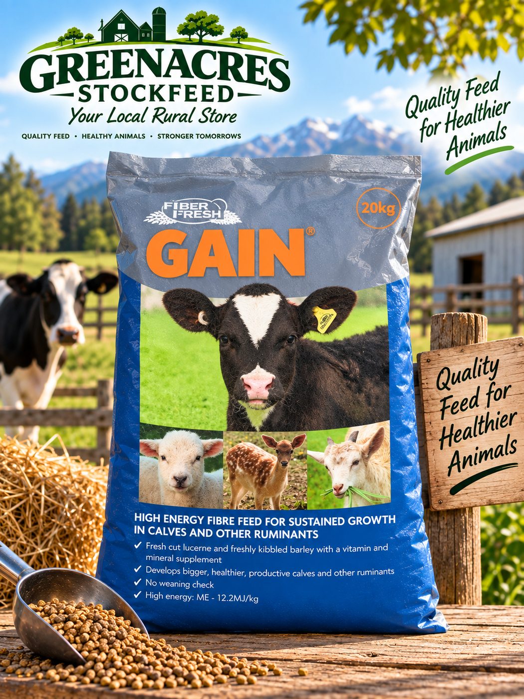 Fiber Fresh GAIN 20kg bag, high energy fibre feed for calves and other ruminants