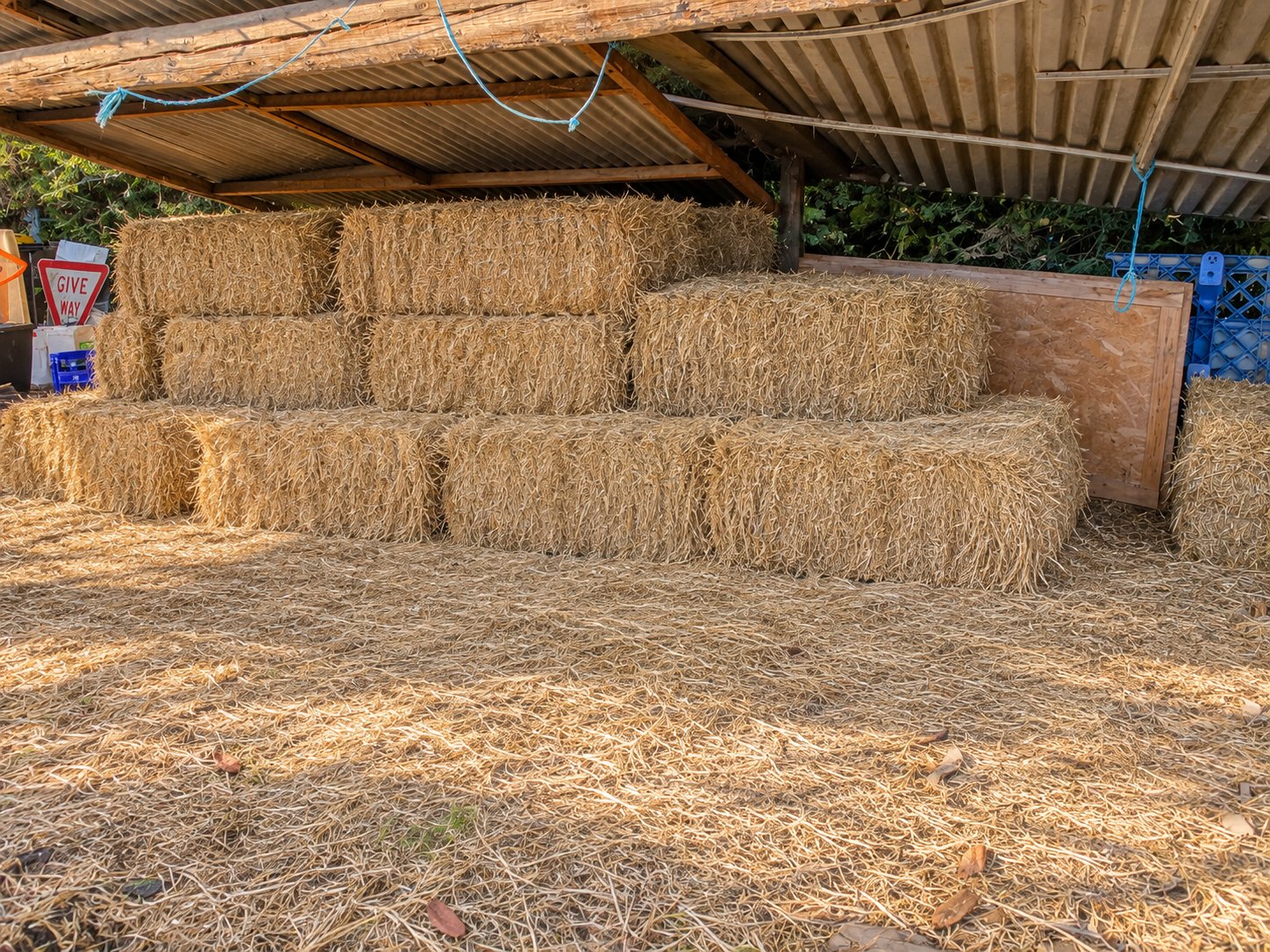 Hay bales stored under cover at Greenacres