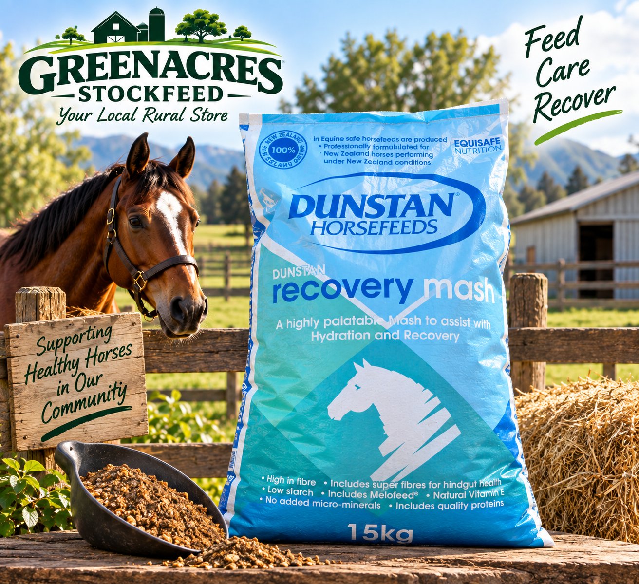 Dunstan Recovery Mash horse feed bag, a highly palatable mash for hydration and recovery